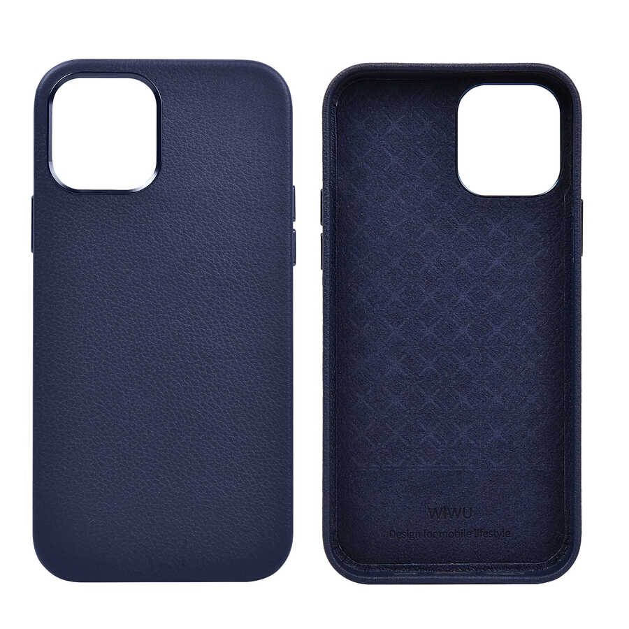 Apple iPhone 13 Pro Max Kılıf Wiwu Calfskin Kapak Lacivert