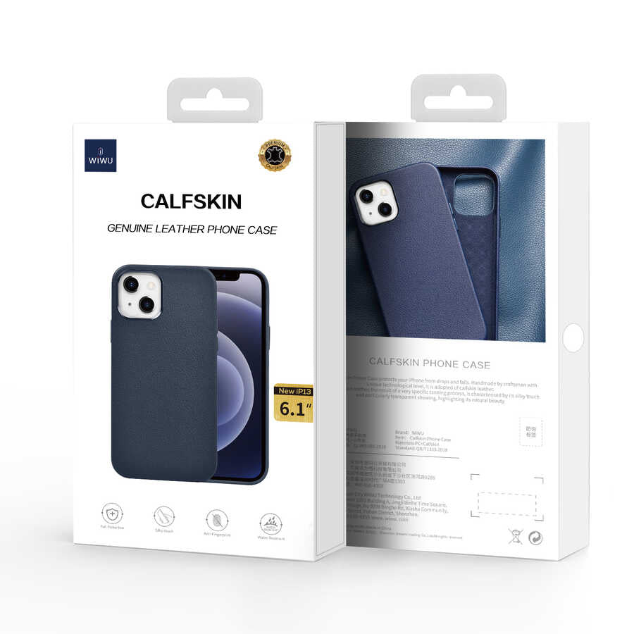Apple iPhone 13 Pro Max Kılıf Wiwu Calfskin Kapak Lacivert