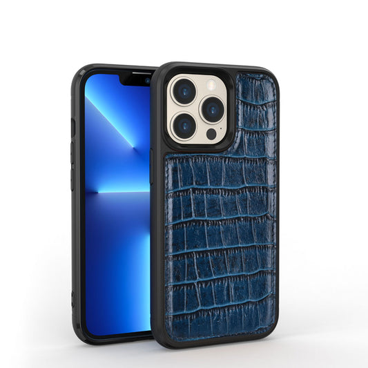 Apple iPhone 13 Pro Max Kılıf Wiwu Croco Pattern Calfskin Orjinal Deri Kapak Kahverengi