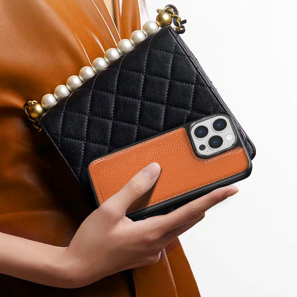 Apple iPhone 13 Pro Max Kılıf Wiwu Genuine Leather Plastic Calfskin Orjinal Deri Kapak Kahverengi