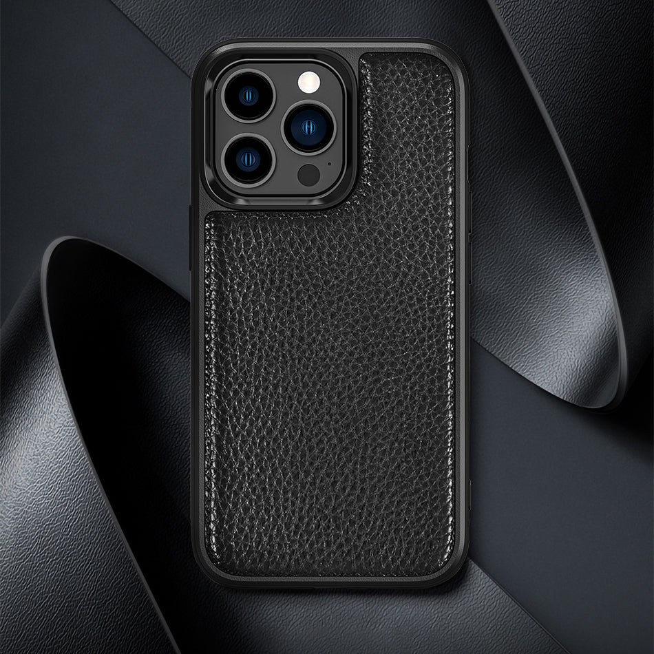 Apple iPhone 13 Pro Max Kılıf Wiwu Genuine Leather Plastic Calfskin Orjinal Deri Kapak Mavi