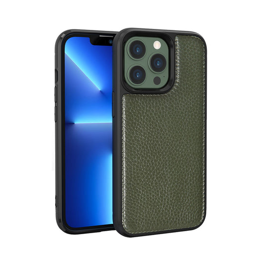 Apple iPhone 13 Pro Max Kılıf Wiwu Genuine Leather Plastic Calfskin Orjinal Deri Kapak Yeşil