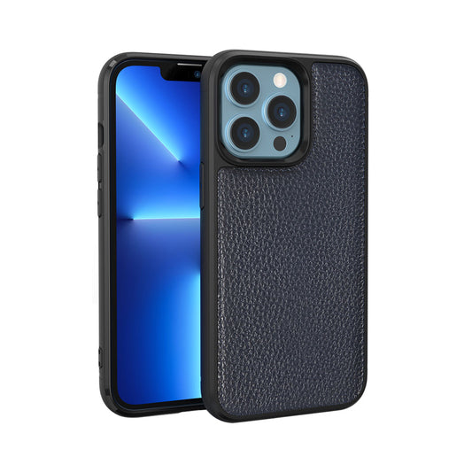 Apple iPhone 13 Pro Max Kılıf Wiwu Genuine Leather Plastic Calfskin Orjinal Deri Kapak Mavi
