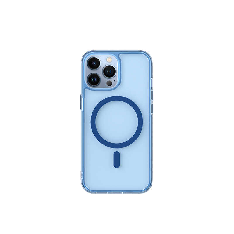 Apple iPhone 13 Pro Max Wiwu M-safe Şarj Özellikli Lens Korumalı Şeffaf Silikon Kapak Mavi