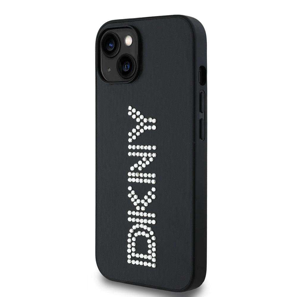 Apple iPhone 14 Kılıf DKNY Orjinal Lisanslı Taşlı DKNY Yazılı Metalik Rhinestones PU Deri Kapak Kahverengi