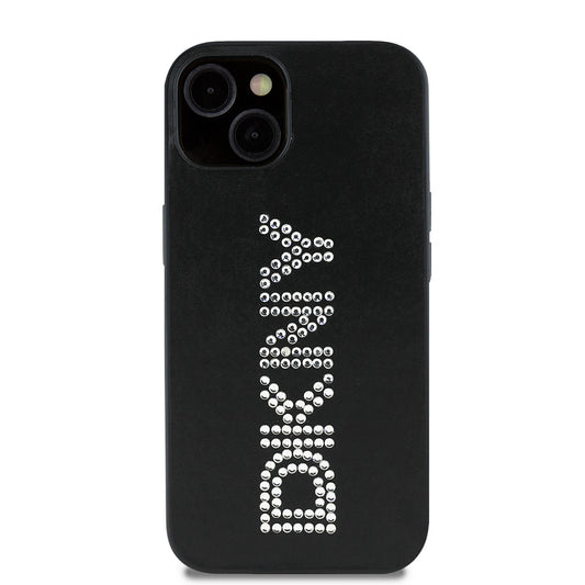 Apple iPhone 14 Kılıf DKNY Orjinal Lisanslı Taşlı DKNY Yazılı Metalik Rhinestones PU Deri Kapak Siyah