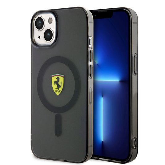 Apple iPhone 14 Kılıf Ferrari M-safe Şarj Özellikli Yarı Transparan Dizayn Kapak Siyah