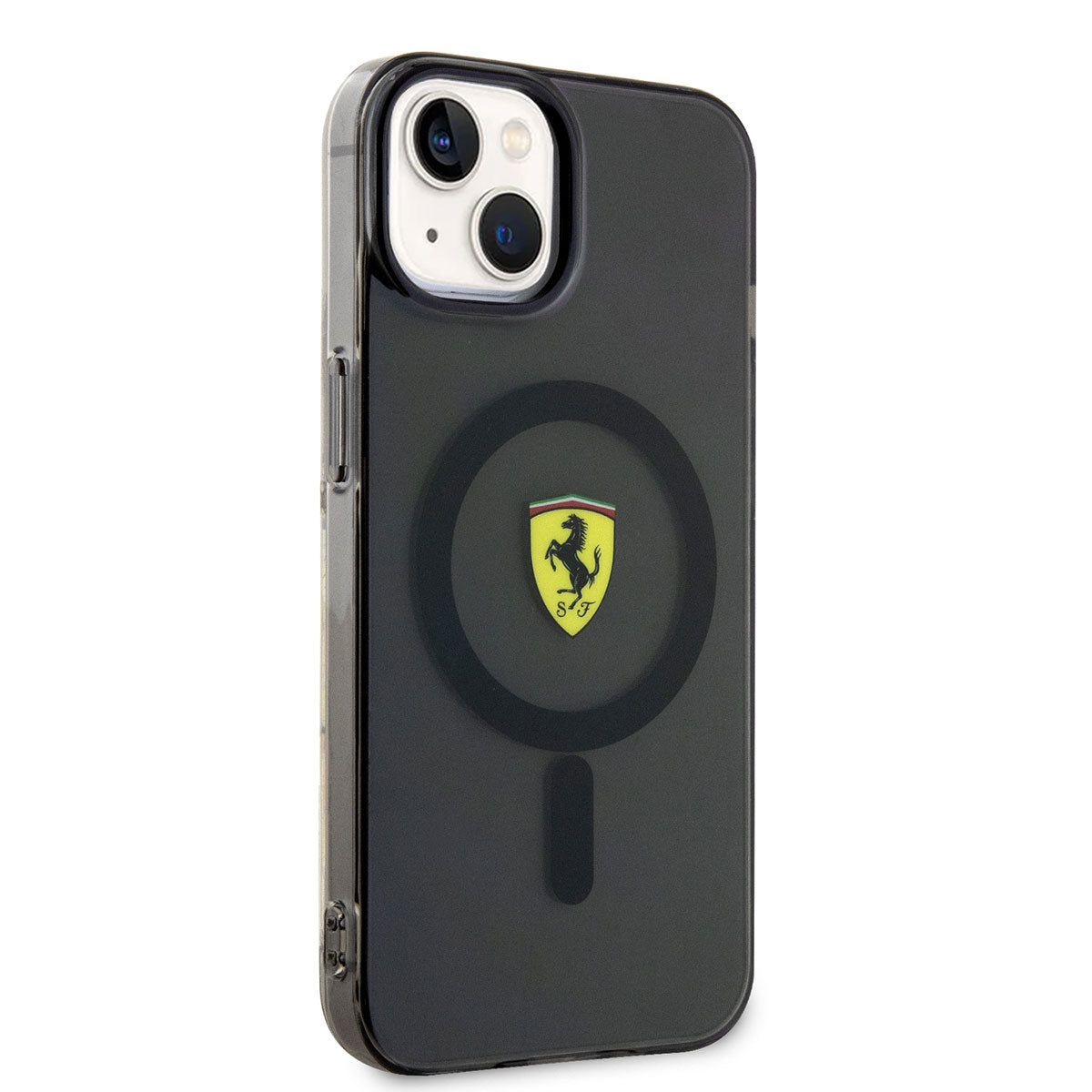 Apple iPhone 14 Kılıf Ferrari M-safe Şarj Özellikli Yarı Transparan Dizayn Kapak Siyah