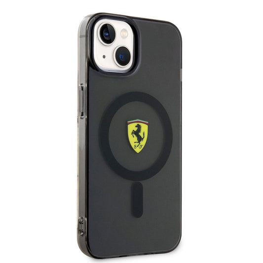 Apple iPhone 14 Kılıf Ferrari M-safe Şarj Özellikli Yarı Transparan Dizayn Kapak Siyah
