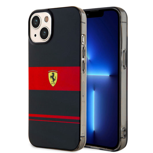 Apple iPhone 14 Kılıf Ferrari Orjinal Lisanslı M-safe Şarj Özellikli Yatay Çizgili Dizayn Kapak Siyah