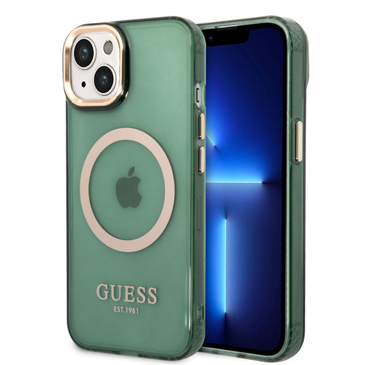 Apple iPhone 14 Kılıf GUESS M-safe Şarj Özellikli Airbagli Dizayn Kapak Yeşil