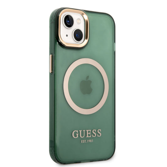 Apple iPhone 14 Kılıf GUESS M-safe Şarj Özellikli Airbagli Dizayn Kapak Yeşil