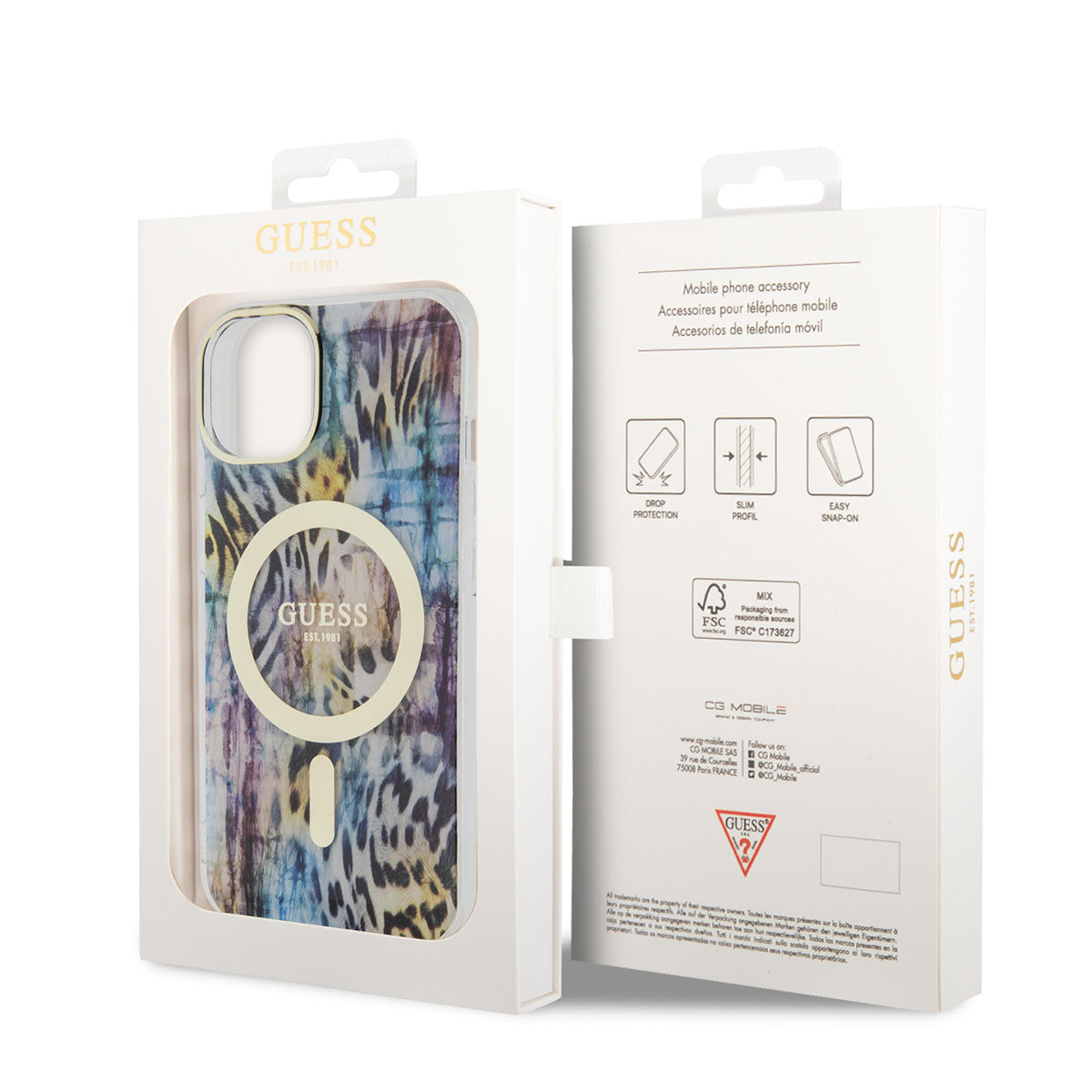 Apple iPhone 14 Kılıf GUESS M-safe Şarj Özellikli Leopar Desenli Kapak Pembe