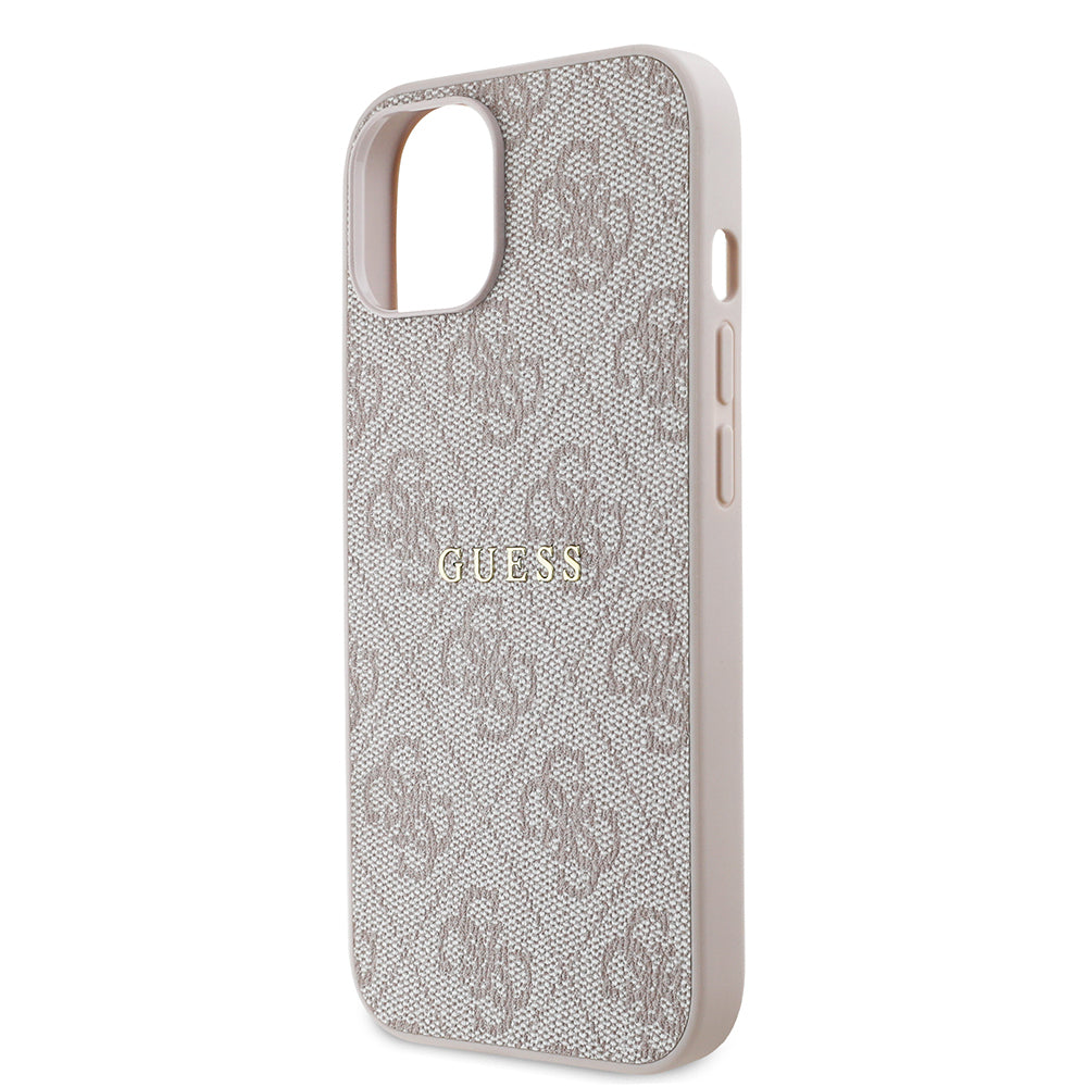 Apple iPhone 14 Kılıf Guess Orjinal Lisanslı M-safe Şarj Özellikli 4G Desen Yazı Logolu Kapak Pembe