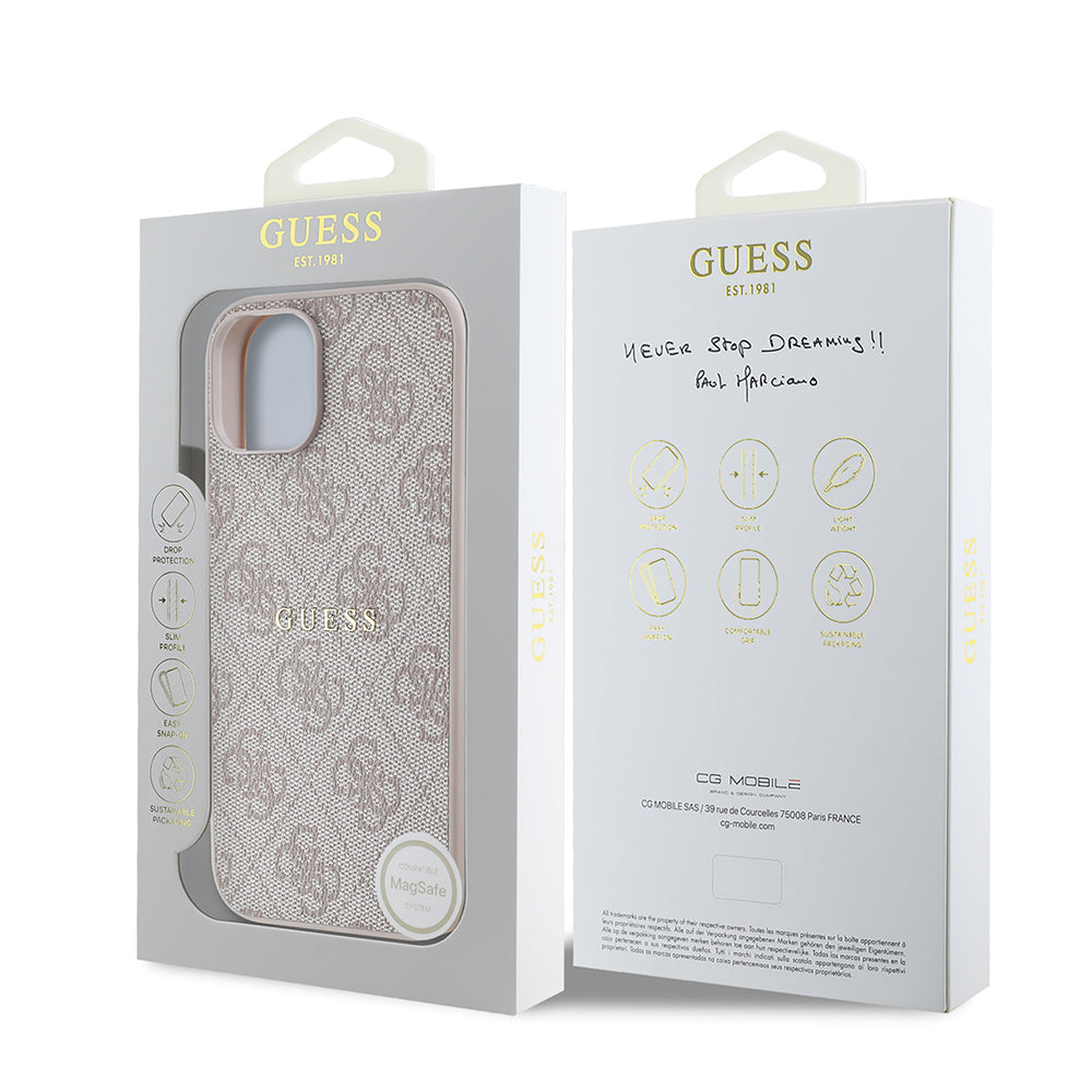 Apple iPhone 14 Kılıf Guess Orjinal Lisanslı M-safe Şarj Özellikli 4G Desen Yazı Logolu Kapak Siyah