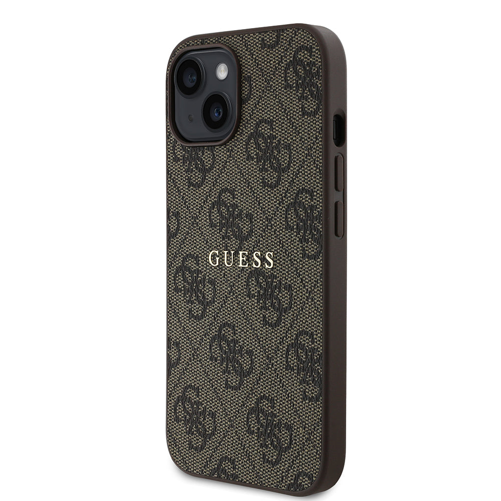 Apple iPhone 14 Kılıf Guess Orjinal Lisanslı M-safe Şarj Özellikli 4G Desen Yazı Logolu Kapak Siyah
