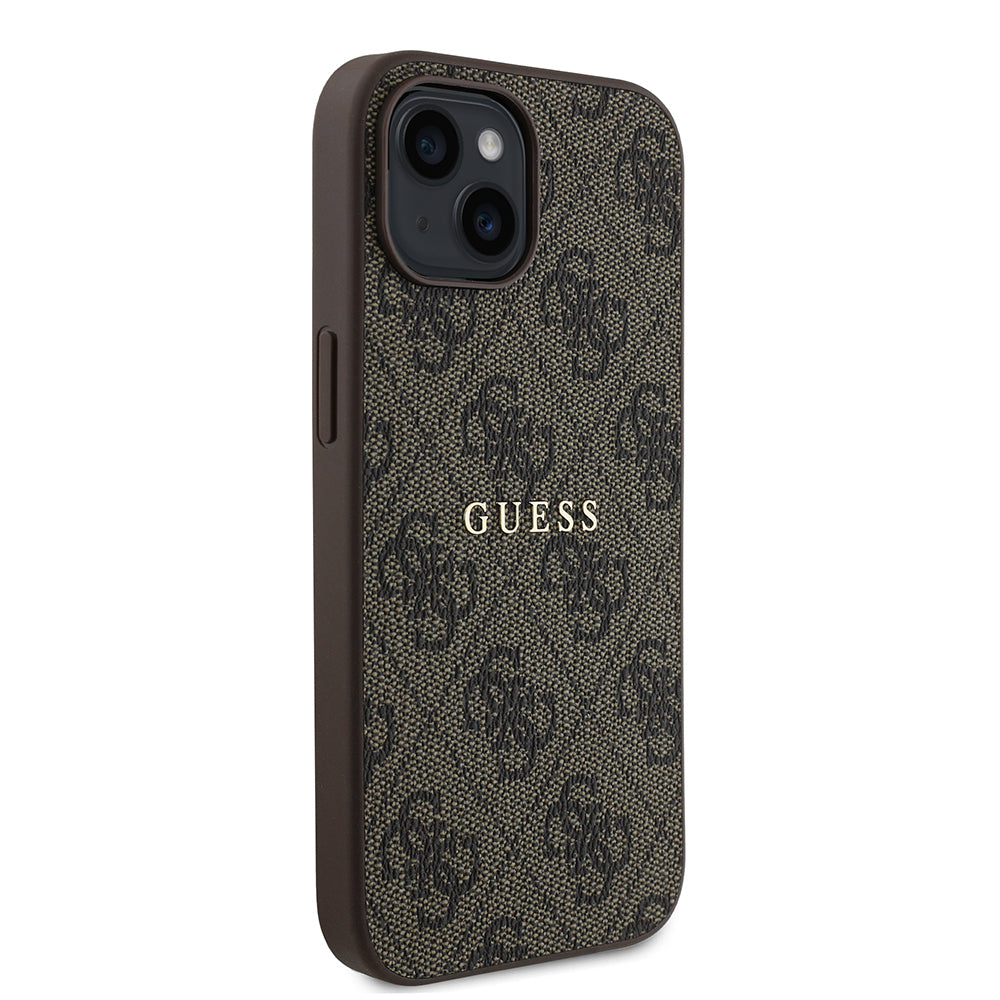 Apple iPhone 14 Kılıf Guess Orjinal Lisanslı M-safe Şarj Özellikli 4G Desen Yazı Logolu Kapak Siyah