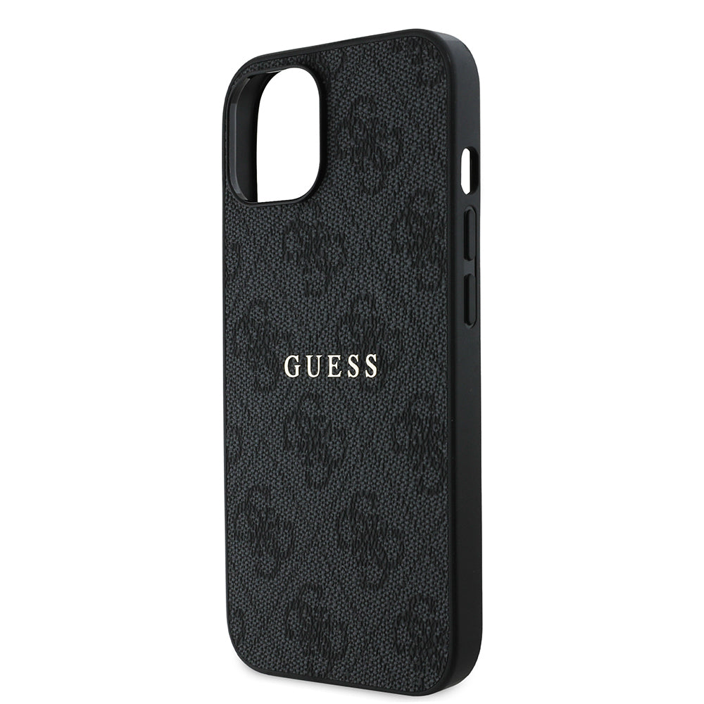 Apple iPhone 14 Kılıf Guess Orjinal Lisanslı M-safe Şarj Özellikli 4G Desen Yazı Logolu Kapak Siyah