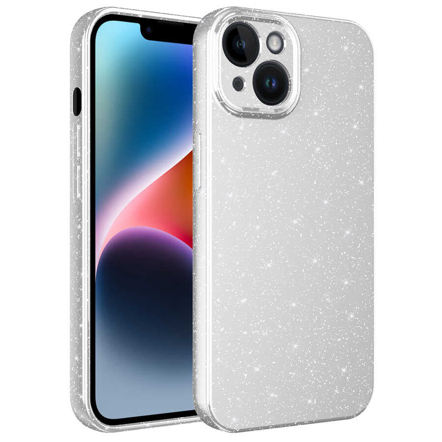 Apple iPhone 14 Kılıf Kamera Korumalı Simli Lüks Zore Koton Kapak