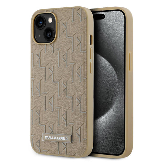 Apple iPhone 14 Kılıf Karl Lagerfeld Orjinal Lisanslı M-safe Şarj Özellikli KL Yazılı Hot Stamp Kapak Krem