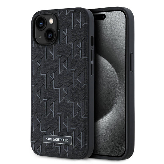 Apple iPhone 14 Kılıf Karl Lagerfeld Orjinal Lisanslı M-safe Şarj Özellikli KL Yazılı Hot Stamp Kapak Siyah