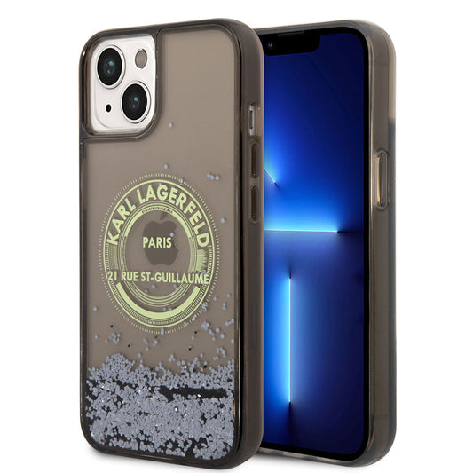 Apple iPhone 14 Kılıf Karl Lagerfeld Sıvılı Simli RSG Dizayn Kapak Pembe