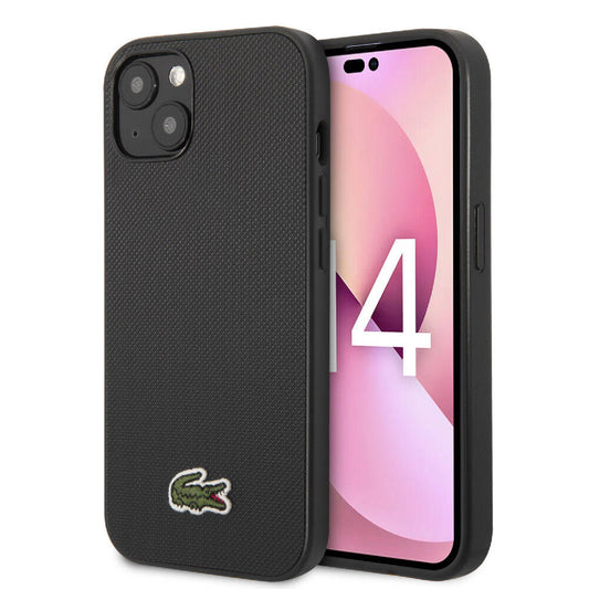 Apple iPhone 14 Kılıf Lacoste Orjinal Lisanslı PU Pike Desenli Arka Yüzey İkonik Timsah Dokuma Logolu Kapak Siyah