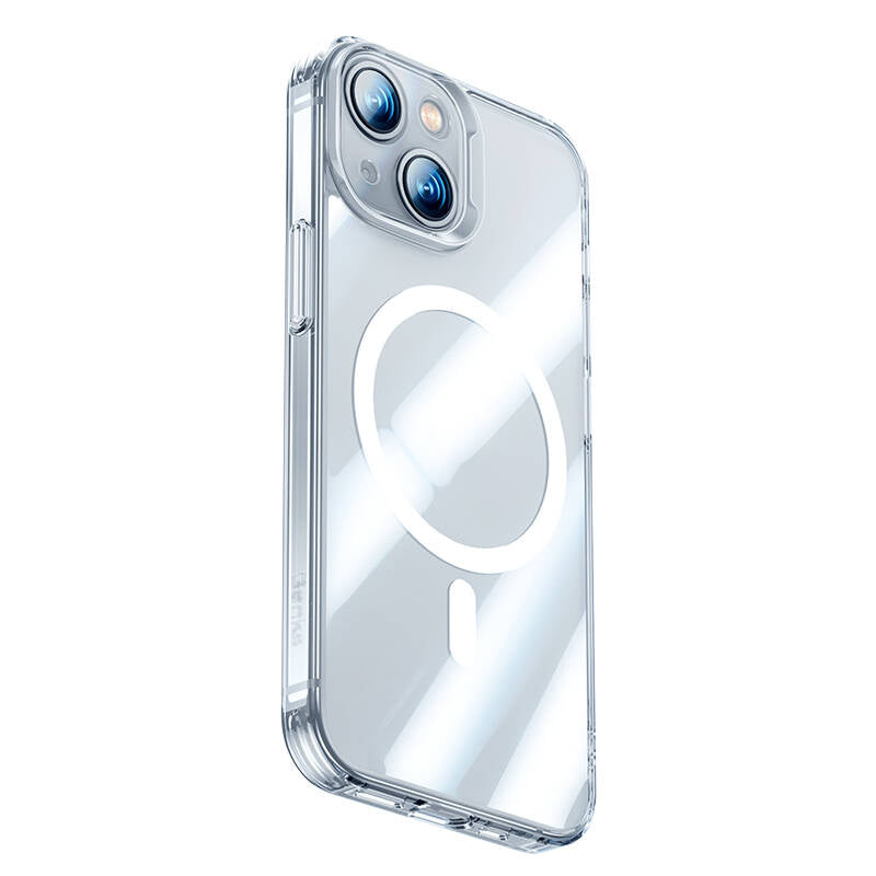 Apple iPhone 14 Kılıf M-safe Şarj Özellikli Benks Magnetic Shiny Glass Serisi Kapak