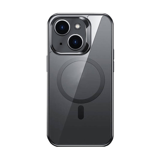 Apple iPhone 14 Kılıf M-safe Şarj Özellikli Cam Yüzey Benks Electroplated Kapak Siyah
