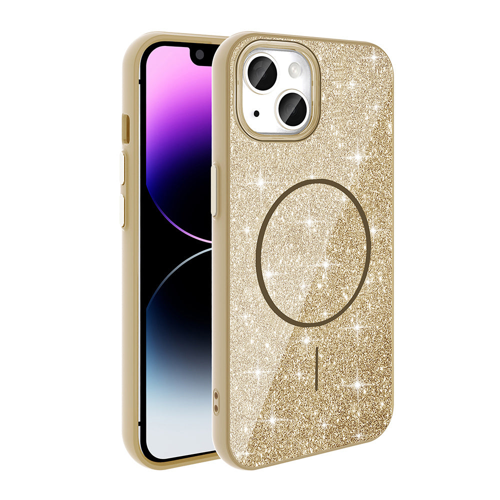 Apple iPhone 14 Kılıf M-safe Şarj Özellikli Parlayan Simli Zore Okso Kapak