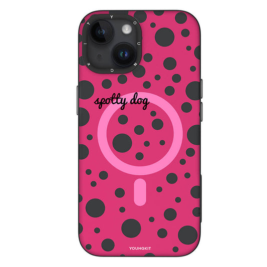 Apple iPhone 14 Kılıf M-safe Şarj Özellikli Polka Dot Desenli Youngkit Spots Serisi Kapak Beyaz