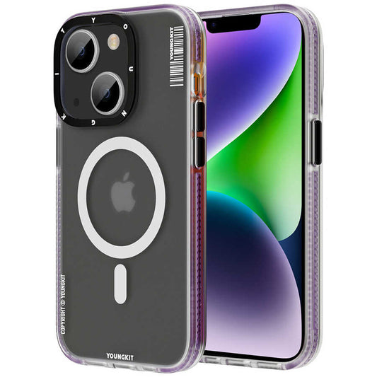 Apple iPhone 14 Kılıf M-safe Şarj Özellikli Youngkit Jane Sand Serisi Kapak Derin Mor