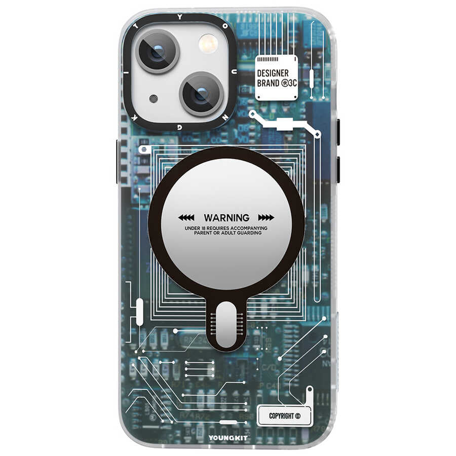 Apple iPhone 14 Kılıf M-safe Şarj Özellikli YoungKit Technology Serisi Kapak Mavi
