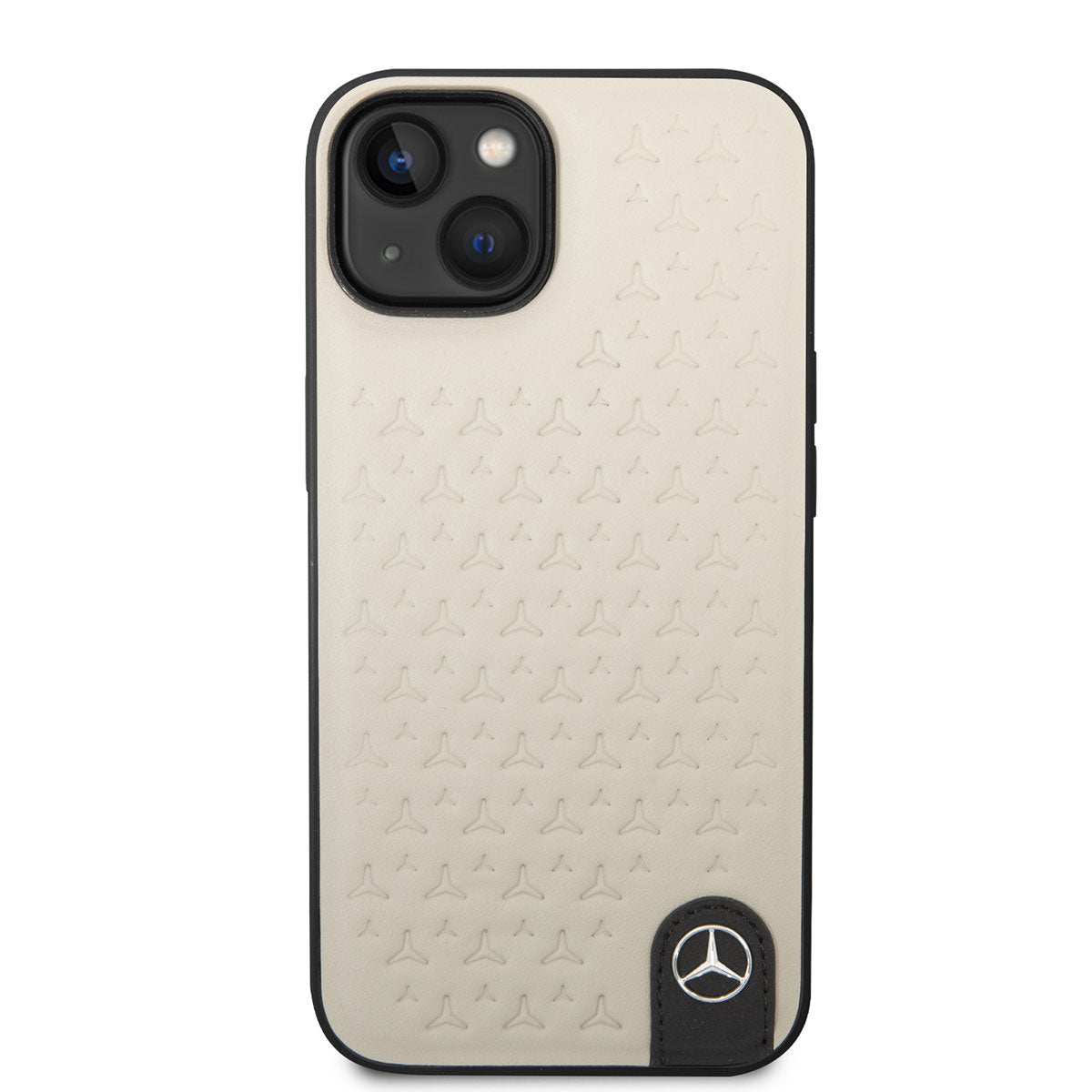 Apple iPhone 14 Kılıf Mercedes Benz Hakiki Deri Yıldız Dizayn Kapak Gri