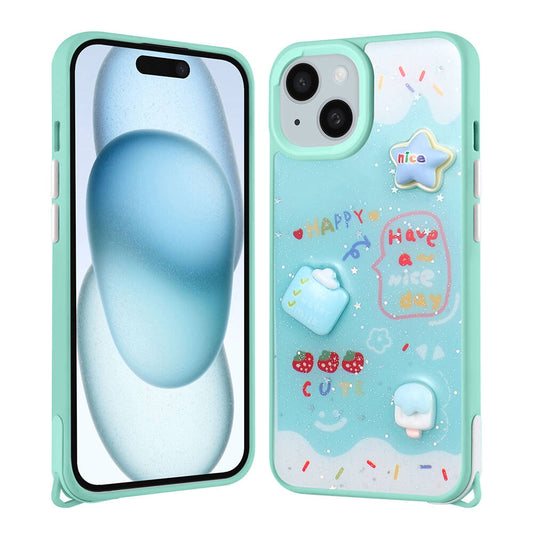 Apple iPhone 14 Kılıf Parlayan Simli Kabartma Figürlü Zore Cevze Kapak