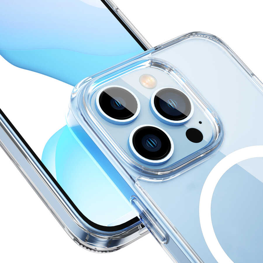 Apple iPhone 14 Kılıf Standlı M-safe Wireless Şarj Özellikli Wiwu Aurora Serisi Kapak Renksiz