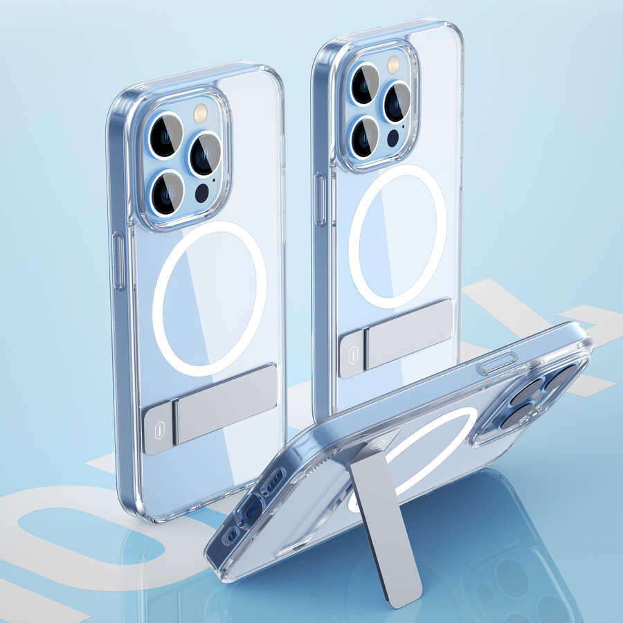Apple iPhone 14 Kılıf Standlı M-safe Wireless Şarj Özellikli Wiwu Aurora Serisi Kapak Renksiz