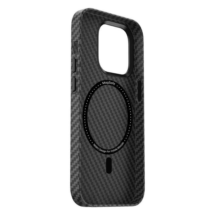 Apple iPhone 14 Kılıf Wiwu Karbon Fiber Görünümlü M-safe Wireless Şarj Özellikli Kabon Kapak Mavi