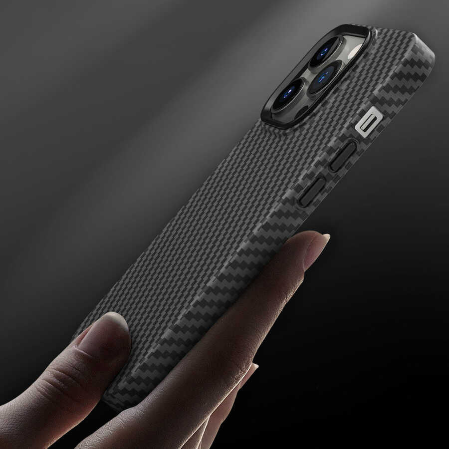 Apple iPhone 14 Kılıf Wiwu Karbon Fiber Görünümlü M-safe Wireless Şarj Özellikli Kabon Kapak Mavi