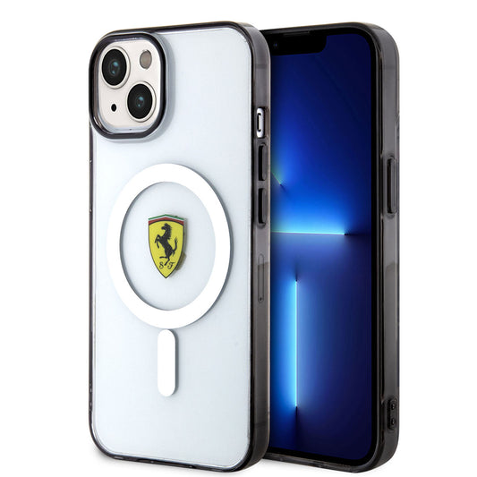 Apple iPhone 14 Plus Kılıf Ferrari M-safe Şarj Özellikli Transparan Dizayn Kapak Renksiz