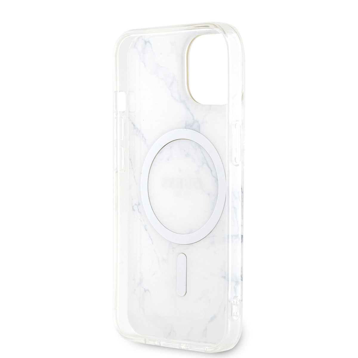 Apple iPhone 14 Plus Kılıf GUESS M-safe Şarj Özellikli Mermer Desenli Kapak Beyaz