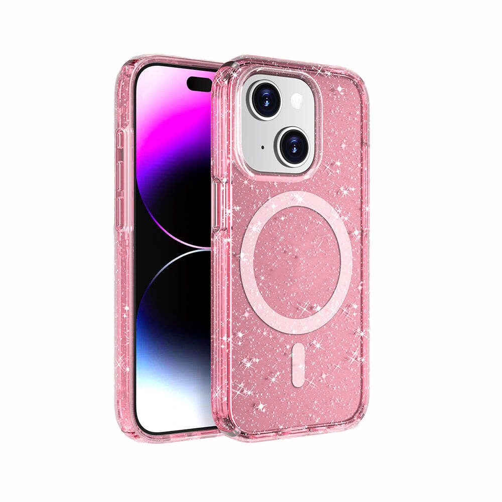 Apple iPhone 14 Plus Kılıf M-safe Şarj Özellikli Parlayan Simli Saydam Renkli Zore Allstar Kapak