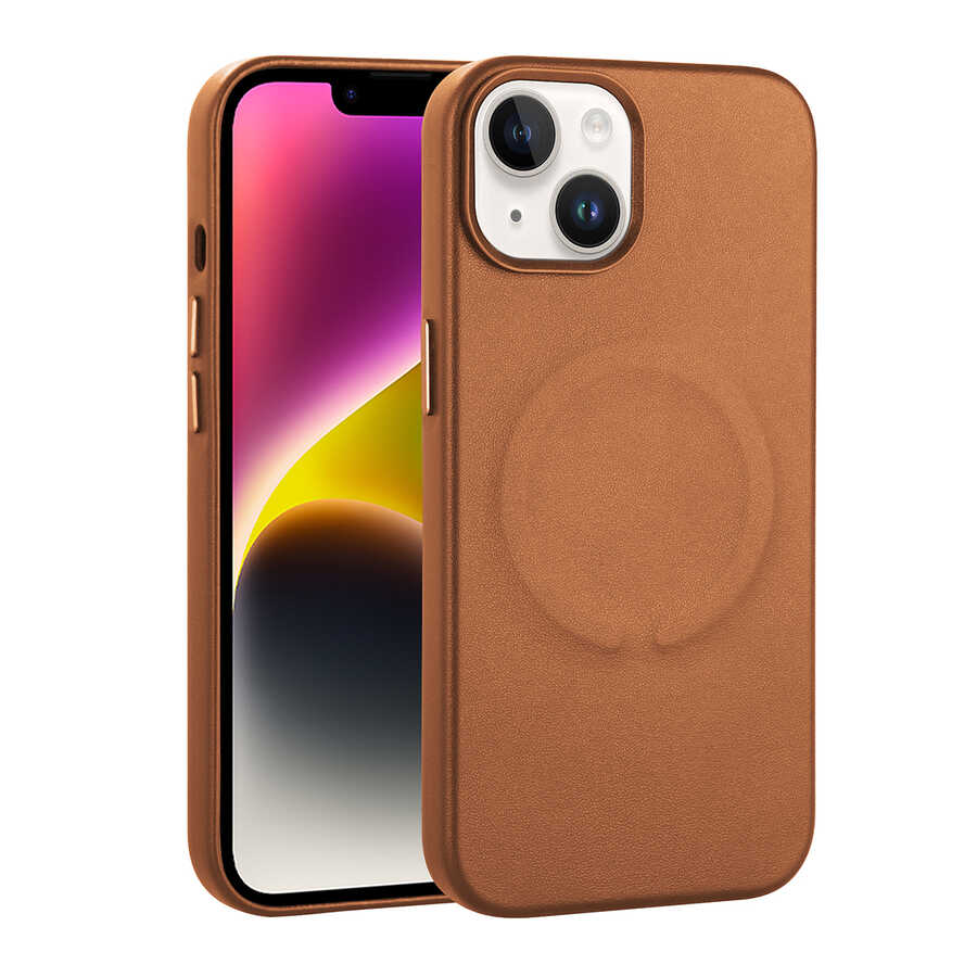 Apple iPhone 14 Plus Kılıf PU Deri M-safe Wireless Şarj Özellikli Zore Derix Kapak