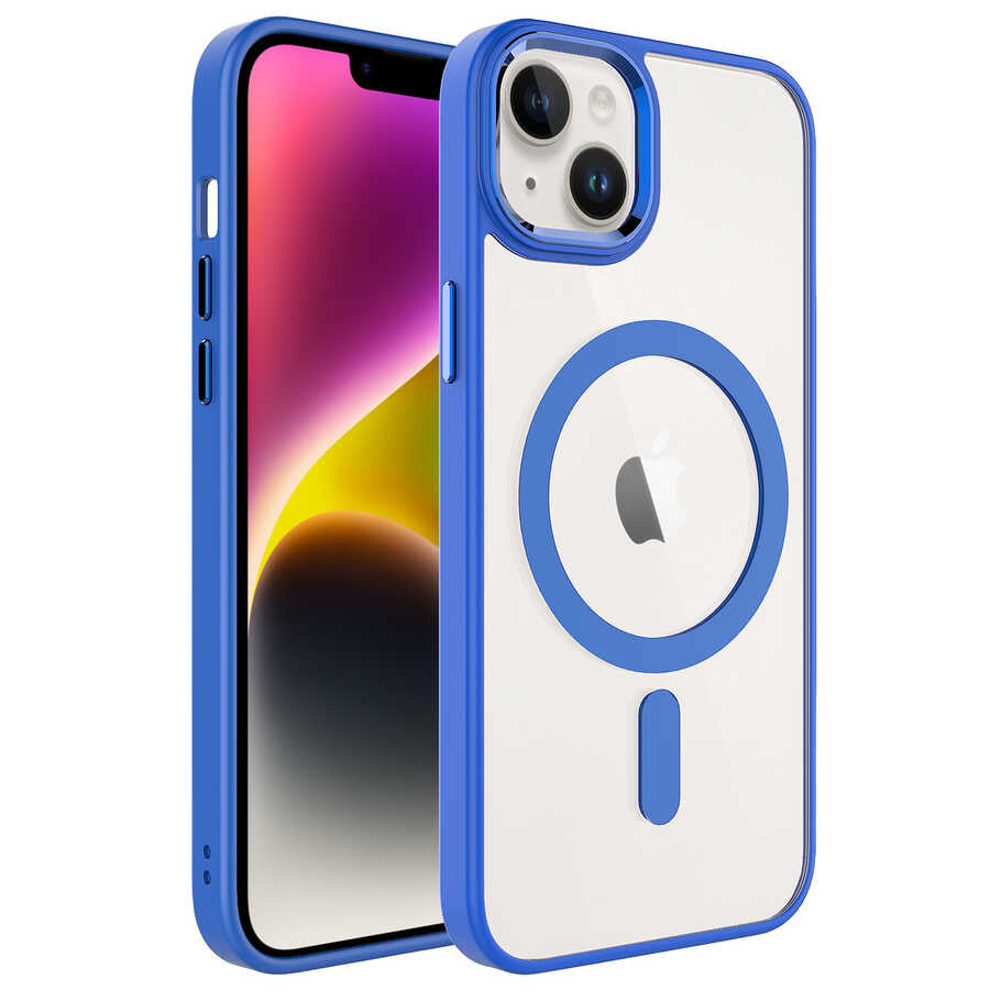 Apple iPhone 14 Plus Kılıf Wireless Şarj Özellikli Zore Krom M-safe Silikon Kapak