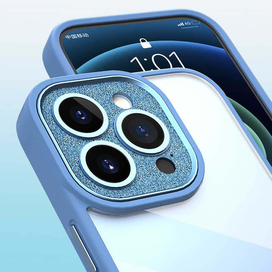Apple iPhone 14 Plus Kılıf Wiwu GCC-105 Lens Korumalı Renkli Kenar Arkası Şeffaf Multicolor Kapak Siyah