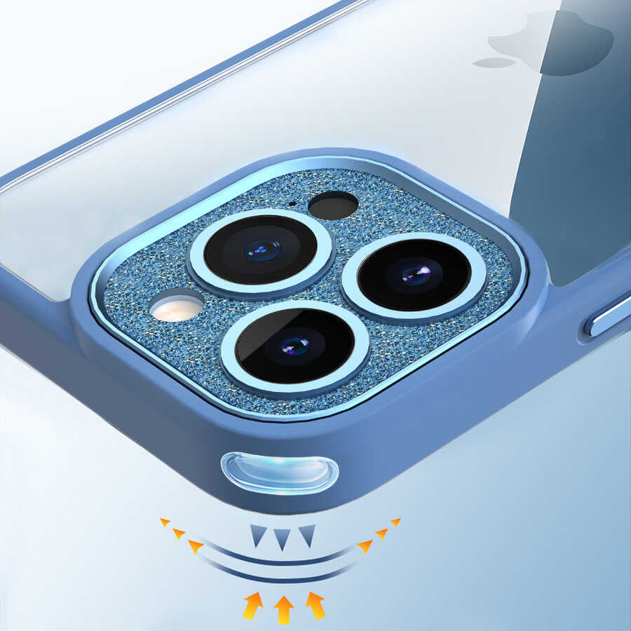 Apple iPhone 14 Plus Kılıf Wiwu GCC-105 Lens Korumalı Renkli Kenar Arkası Şeffaf Multicolor Kapak Mavi