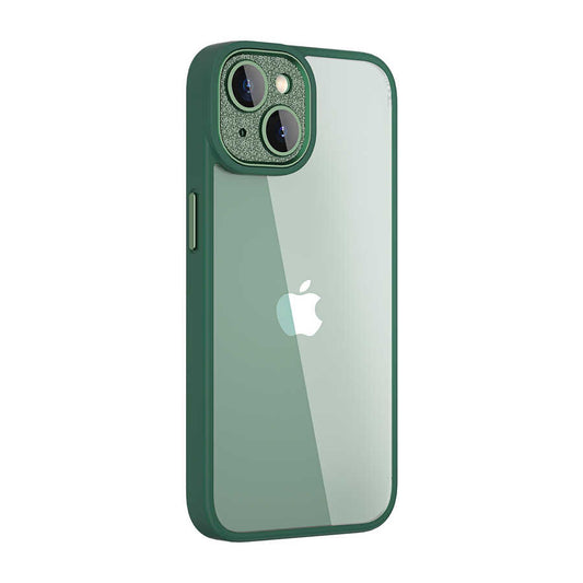 Apple iPhone 14 Plus Kılıf Wiwu GCC-105 Lens Korumalı Renkli Kenar Arkası Şeffaf Multicolor Kapak Koyu Yeşil