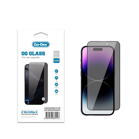 Apple iPhone 14 Pro Go Des OG Glass Privacy Antistatik Temperli Cam Ekran Koruyucu Siyah