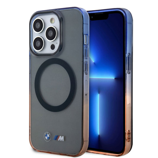 Apple iPhone 14 Pro Kılıf BMW M-safe Şarj Özellikli Transparan Renk Geçişli Dizayn Kapak Gri