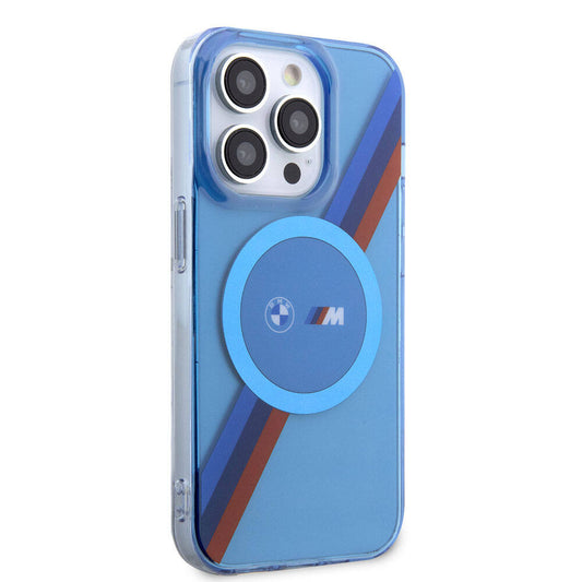 Apple iPhone 14 Pro Kılıf BMW M-safe Şarj Özellikli Transparan Tricolor Stripes Orjinal Lisanslı Kapak Mavi